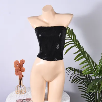 Women Fashion Sexy Summer Leopard Beaded High Waist Zipper Tube Top