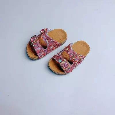 Kids Boys And Girls Fashion Casual Solid Color Double Buckle Cork Sole Non-Slip Slippers