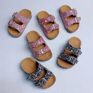 Kids Boys And Girls Fashion Casual Solid Color Double Buckle Cork Sole Non-Slip Slippers