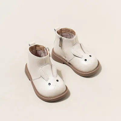 Kids Girl'S Fashion Cute solid color High-Top Rabbit Leather Boots