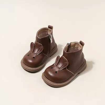 Kids Girl'S Fashion Cute solid color High-Top Rabbit Leather Boots