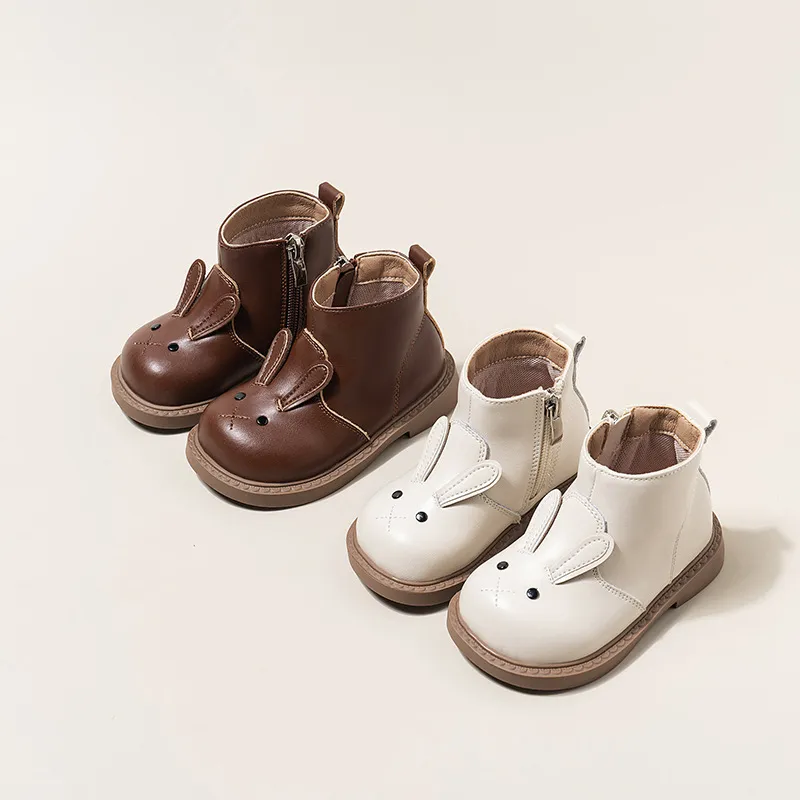Kids Girl'S Fashion Cute solid color High-Top Rabbit Leather Boots