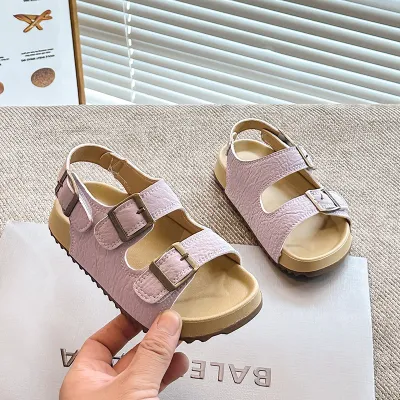 Kids Girls Fashion Casual Summer Solid Color Frosted Cork Non-Slip Sandals