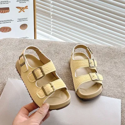 Kids Girls Fashion Casual Summer Solid Color Frosted Cork Non-Slip Sandals