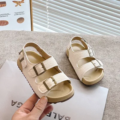 Kids Girls Fashion Casual Summer Solid Color Frosted Cork Non-Slip Sandals