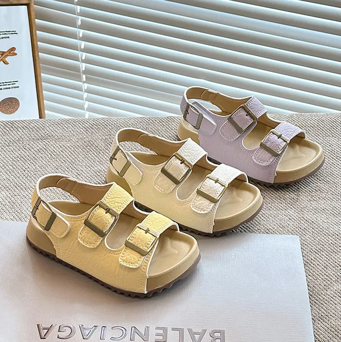 Kids Girls Fashion Casual Summer Solid Color Frosted Cork Non-Slip Sandals
