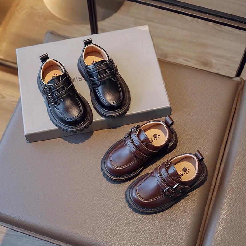 Kids Boys Fashion Casual Spring And Autumn Solid Color Soft Sole Leather Shoes