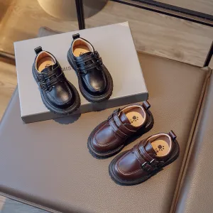 Kids Boys Fashion Casual Spring And Autumn Solid Color Soft Sole Leather Shoes