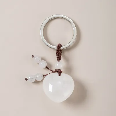 Fashion Agate Crystal Stone Heart Woven Keychain Pendant