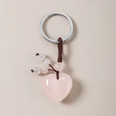 Fashion Agate Crystal Stone Heart Woven Keychain Pendant