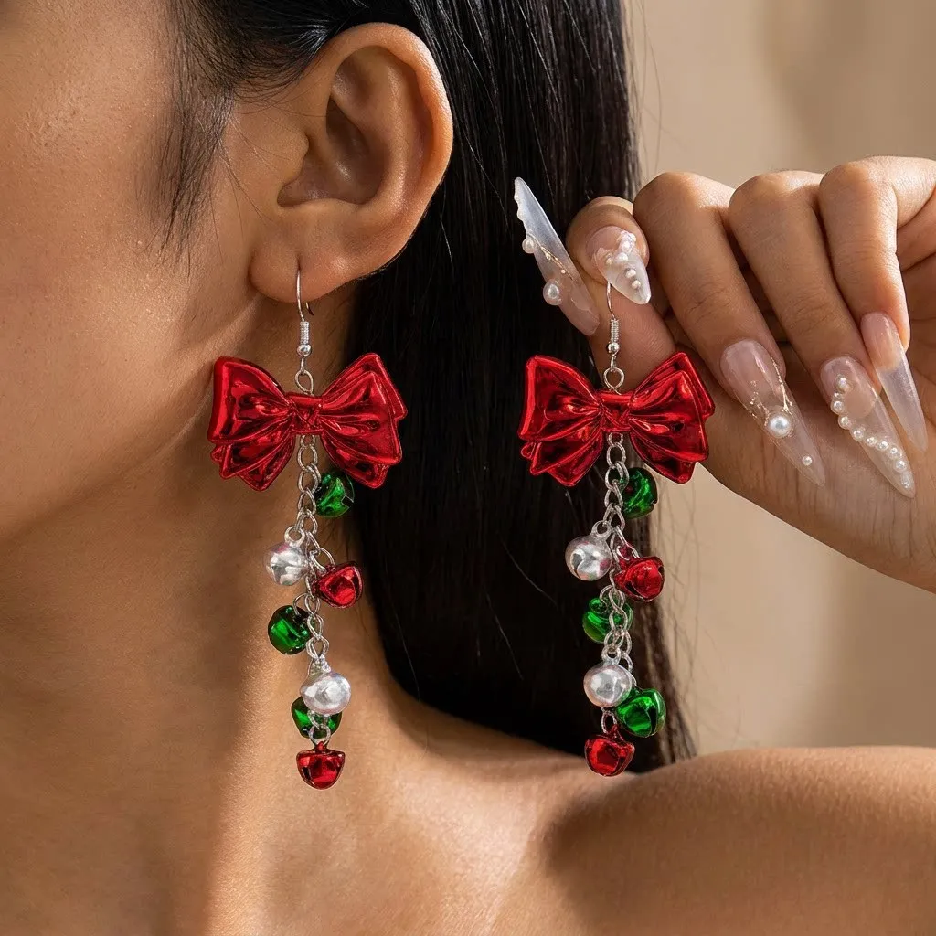 Christmas Bow Bell Earrings
