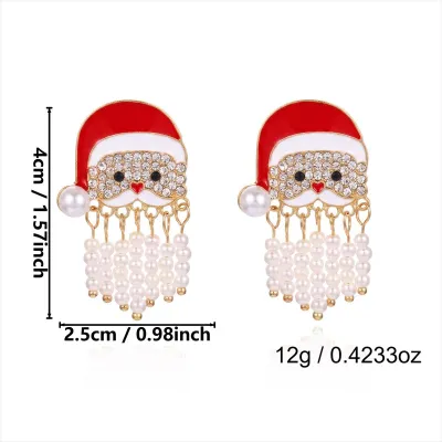 Christmas Rhinestone Tassel Earrings