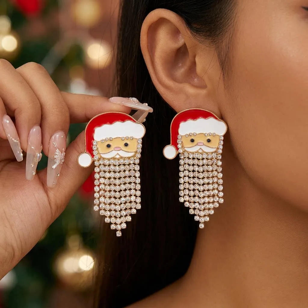 Christmas Rhinestone Tassel Earrings