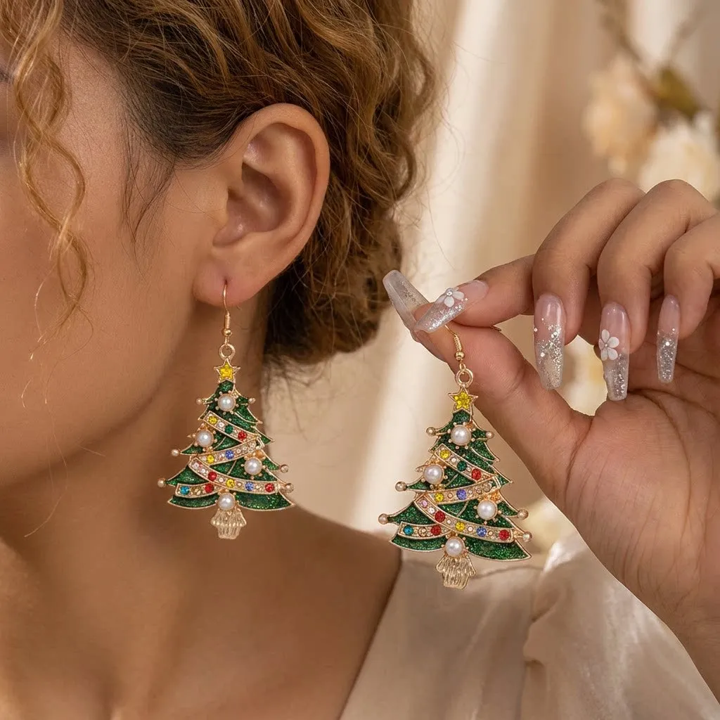 Christmas Rhinestone Multicolor Christmas Tree Earrings