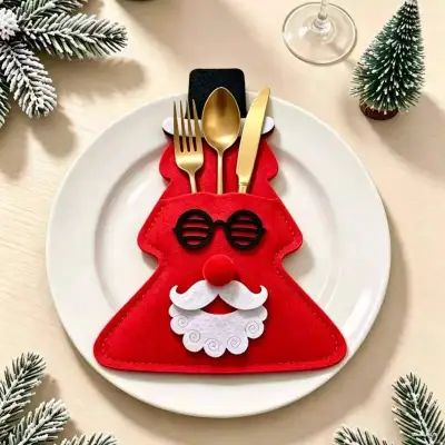 Christmas Cartoon Tableware Felt Santa Snowman Knife And Forks Holiday Party Table Decoration