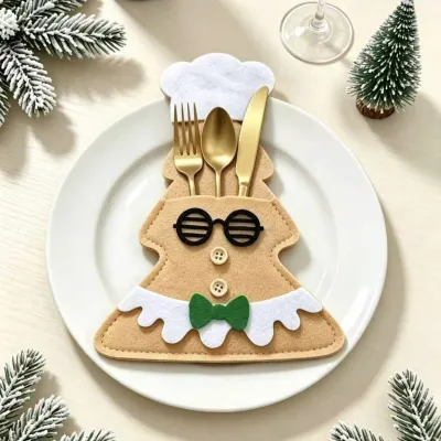 Christmas Cartoon Tableware Felt Santa Snowman Knife And Forks Holiday Party Table Decoration