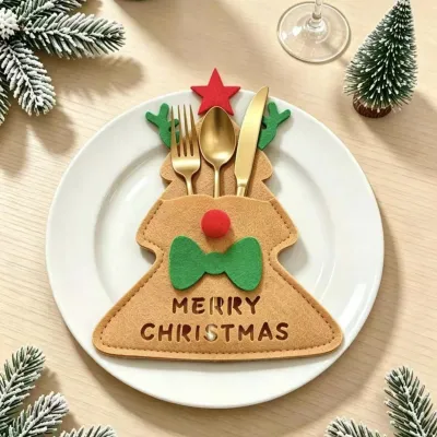 Christmas Cartoon Tableware Felt Santa Snowman Knife And Forks Holiday Party Table Decoration