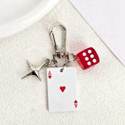 Creative Multicolor Resin Polygonal Dice Poker Keychain Bag Pendant
