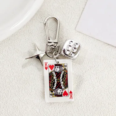 Creative Multicolor Resin Polygonal Dice Poker Keychain Bag Pendant