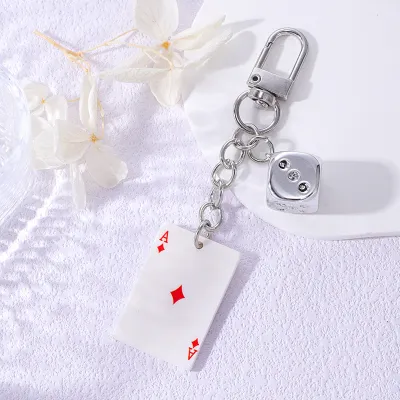 Creative Multicolor Resin Polygonal Dice Poker Keychain Bag Pendant