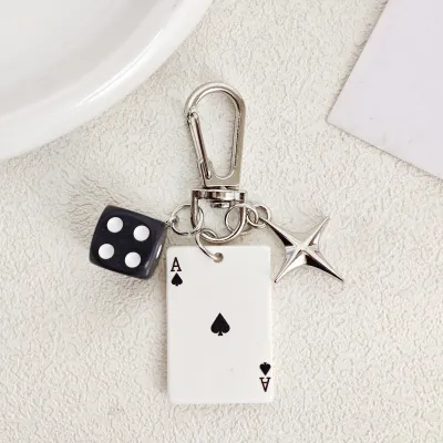 Creative Multicolor Resin Polygonal Dice Poker Keychain Bag Pendant