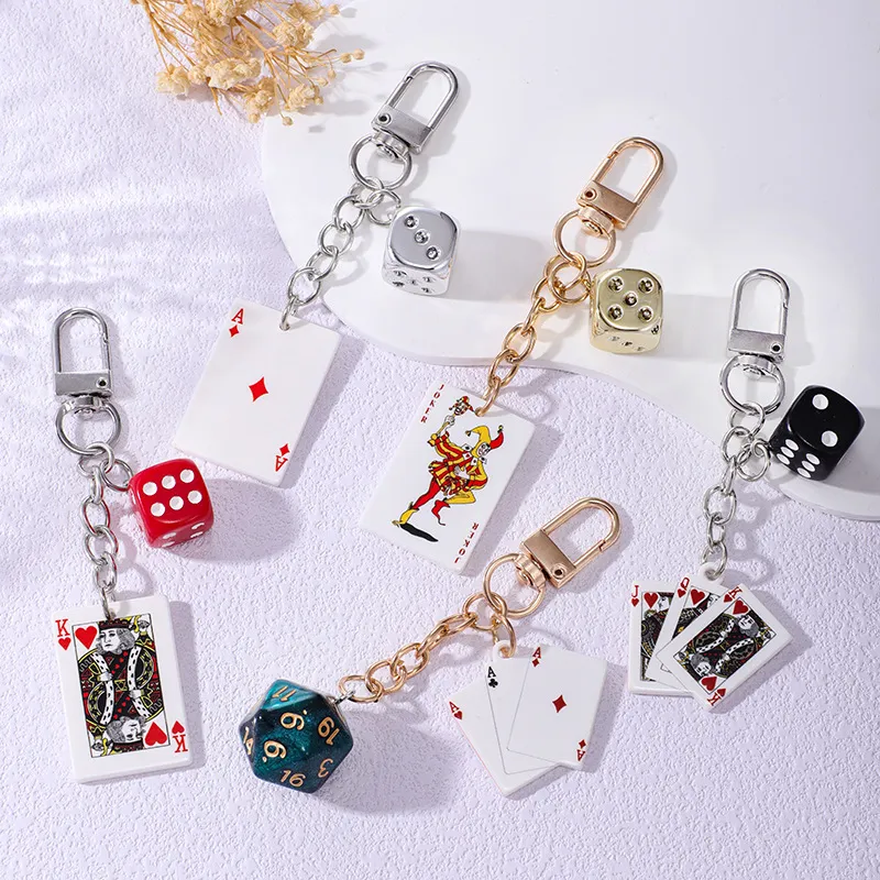 Creative Multicolor Resin Polygonal Dice Poker Keychain Bag Pendant