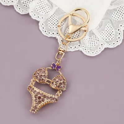 Creative Rhinestone Metal Bikini Keychain