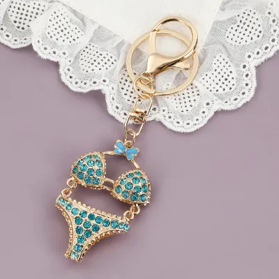 Creative Rhinestone Metal Bikini Keychain