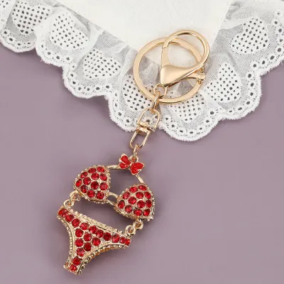 Creative Rhinestone Metal Bikini Keychain
