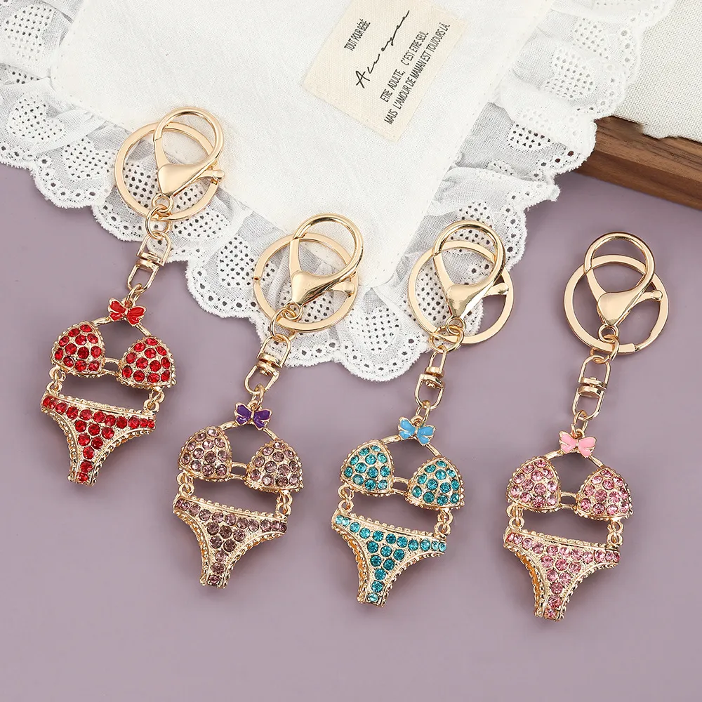 Creative Rhinestone Metal Bikini Keychain
