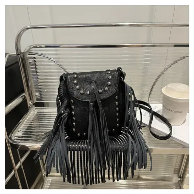 Vintage Creative Studded Tassel Shoulder Bag