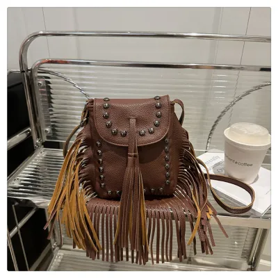 Vintage Creative Studded Tassel Shoulder Bag