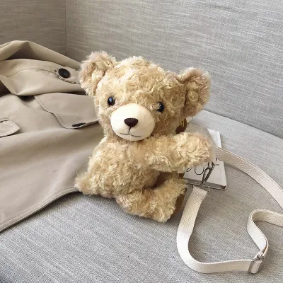 Cute Creative Fluffy Bear Crossbody Bag