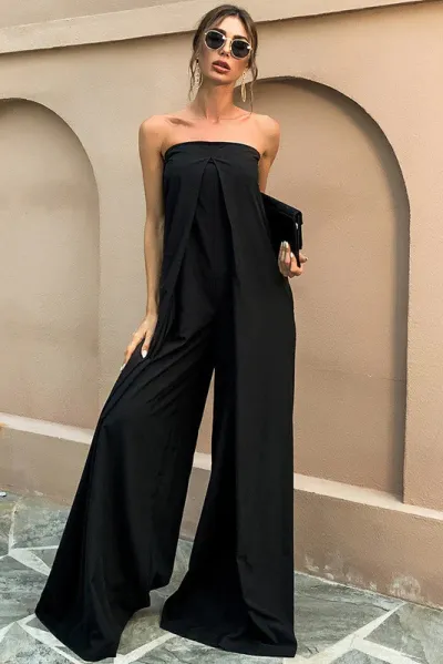Women Fashion Spring And Summer Solid Color Tube Top Slim-Fit Jumpsuits