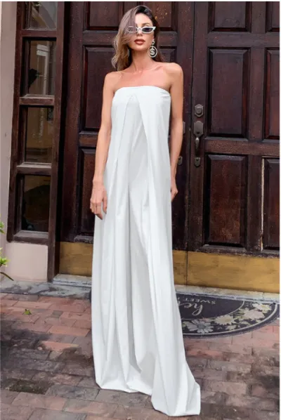 Women Fashion Spring And Summer Solid Color Tube Top Slim-Fit Jumpsuits