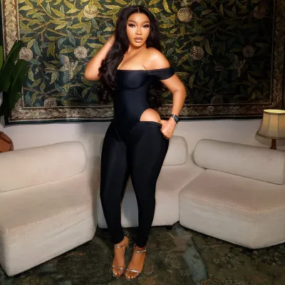 Women Fashion Sexy Solid Color Stretch Off-Shoulder Backless Slim-Fit Jumpsuits