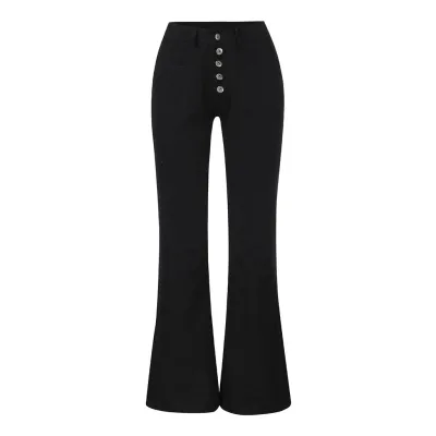 Women Fashion Casual Solid Color High-Elastic Flared Jeans