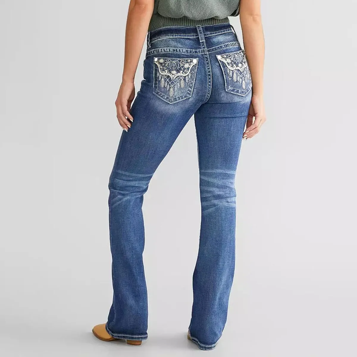 Women'S Fashion Casual Embroidered Bootcut Jeans