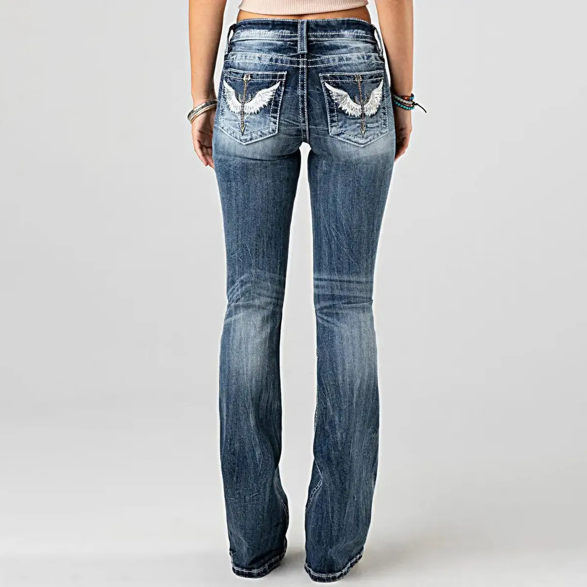 Women Fashion Casual Embroidery High Waist Stretch Skinny Jeans
