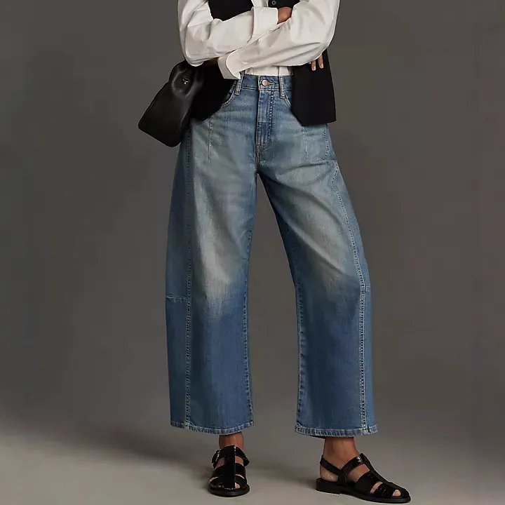 Women Fashion Casual Simple Washed Wide Leg Jeans