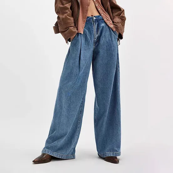 Women Fashion Casual Simple Washed Loose Wide Leg Jeans