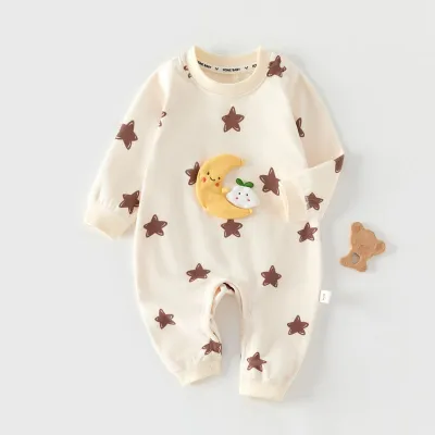 Kids Baby Boys And Girls Autumn And Winter Warm Stripe Printed Long-Sleeve Rompers