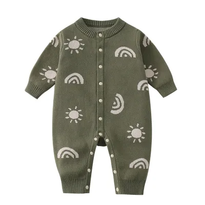 Kids Baby Boys Fashion Autumn And Winter Cotton Knitted Full Moon Long Sleeve Rompers