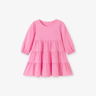 Kids Girls Fashion Casual Solid Color Long Sleeve Dress