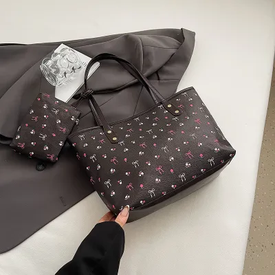 Casual Bow Print Large-Capacity Tote Bag