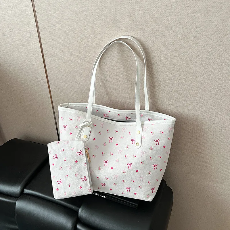 Casual Bow Print Large-Capacity Tote Bag
