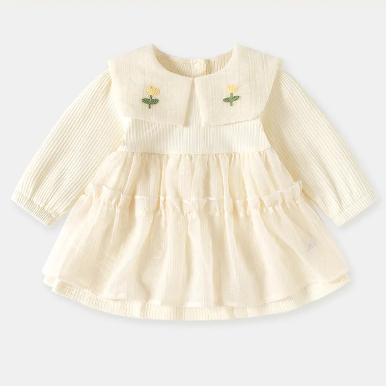 Kids Baby Girl'S Fashion Cute Spring And Autumn Ledge Collar Long Sleeve Dress