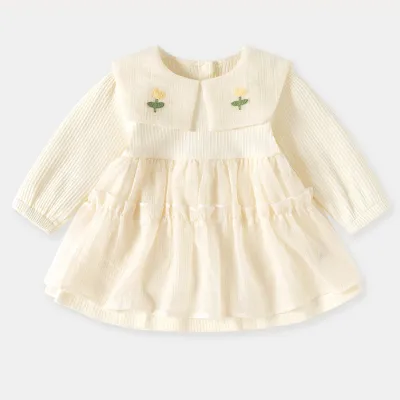 Kids Baby Girl'S Fashion Cute Spring And Autumn Ledge Collar Long Sleeve Dress