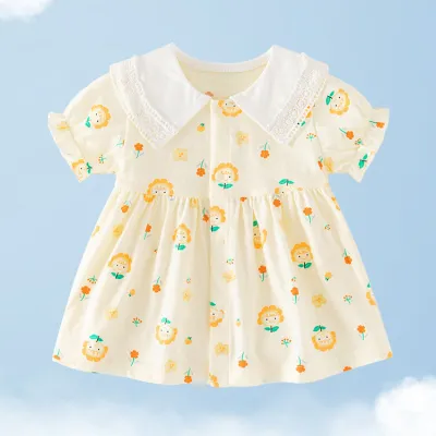 Kids Baby Girl Fashion Cute Summer Cotton Printed Short Sleeve Dress