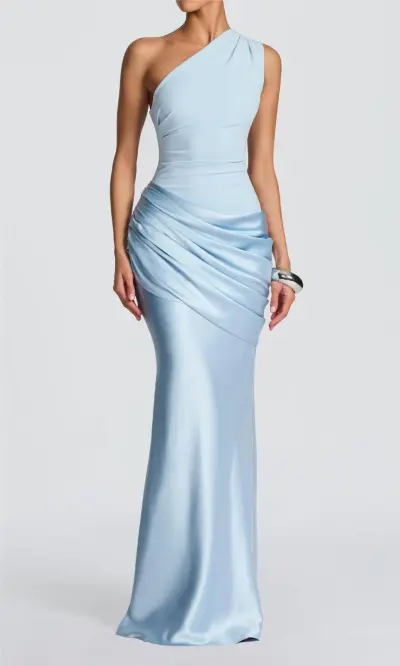 Women Fashion Elegant Solid Color Irregular Stitching Slanted Shoulder Sleeveless Slim Party Dress